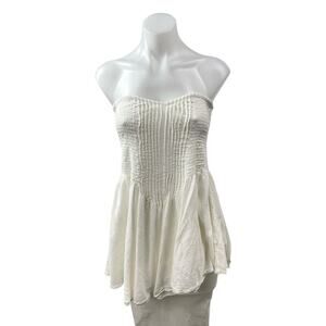 Indah Women's White Strapless Tube Sweetheart Peplum Tunic Blouse Top Size M